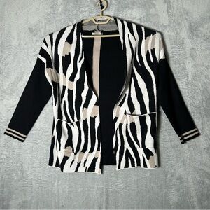 Maude Vivante Cardigan Sweater Womens L/XL Geometric Zebra Soft Open Chic Office